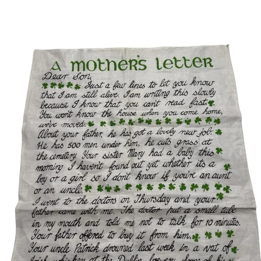 Vintage Fingal Irish Linen Tea Towel A Mothers Letter Irish Humor Ireland